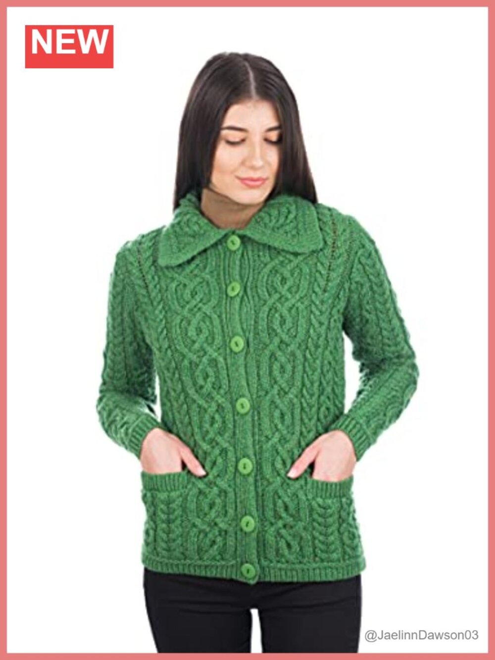 SAOL Irish Cardigan Sweater 100% Merino Wool Aran Celtic Knit with Pockets